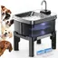 9L Fontaine a Eau Chien avec Support Réglable sur 3 Hauteurs Distributeur Eau Chien avec 3 Filtres Filtration à Quatre Couches
