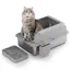 Bac à litière pour chat inox 61x 41x 31CM bac à litière pour chat inox entrée latérale avec grande pel-UISAVE