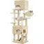 Arbre à Chat Tour de Jeux pour Chats de 178 cm avec Grande Plateforme 2 Niches 7 Griffoirs Pompons Paniers Hamac Beige
