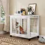 Niche Chien Intérieur Meuble - 80x56x69.5 cm - Toit Ouvrant et Roulettes 360 - Cage Table Appoint Robuste - Acier et Bois - Blanc
