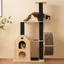 Arbre à chat haut avec roue d’exercice bois massif 4 plateformes 2 maisons griffoir sisal tapis amovible noir ARBRE A CHAT