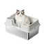 TRIUMPUNPRE Bac à litière chat inox XXL grande capacité bord haut anti-déversement nettoyage facile 60x40x27cm blanc
