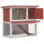 Clapier dextérieur en bois - JILL - 1 porte - Rouge et blanc - 90x45x80 cm - Toit étanche vert - Rampe antidérapante