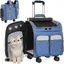 Sac à dos/trolley 2 en 1 pour chien chatavec roulettes et maille respirante.Poussette de voyage pour petits et moyens animaux(bleu)