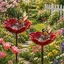 Piquet de jardin décoratif en métal en forme de fleur (lot de 2) : bain doiseaux et abreuvoir pour abeilles avec coupelle deau...