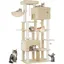 Arbre à Chat Grand Tour à Chat de 200 cm de Haut avec 10 Griffoirs 2 Plateformes Géantes 2 Niches2 HamacsPomponsPanierBeige