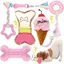 Jouets de dentition pour petit chien - Phoesky - Lot de 6 - Caoutchouc souple - Corde en coton - Durable - Rose