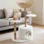 Arbre à chat 117 cm – Bois massif – Panier en rotin – Plateformes rembourrées – Griffoirs en sisal – Jouets pompons – Style1