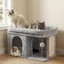 Arbre à Chat Tour de 35 cm avec Grande Plateforme de Repos et Cabane pour Chats Adultes dIntérieur Poteaux à Griffes Gris Clai