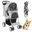 COSTWAY Poussette Buggy Pliable Animaux 4 Roues Charge 15 KG Chariot pour Chat Chien avec Porte-gobelet et Panier de Rangement Gris