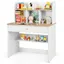 COSTWAY Bureau pour Enfants 3 Ans+ avec Clapier et 1 Tiroir, Bibliothèque de Rangement pour Lire, Étudier, Dessiner, Blanc