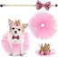 Kit de fête danniversaire pour animaux : jupe tutu nœud papillon et chapeau couronne tenue rose pour chiots et chats