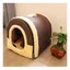 Niche pour chien chat, grotte pour chat douce, sac de couchage chaud avec coussin amovible pour chiens, chats, lapins - Marron