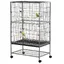 Cage à oiseaux sur pied volière oiseaux intérieur 4 perchoirs en bois et mangeoires fil dacier gris foncé
