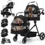 Double Poussette Pliable Pour Chien Chat Jusqu'À 15 Kg, Avec Fenêtres En Filet, Cordes De Sécurité, Panier De Rangement