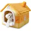 Foldable Indoor Dog Bed and Cat House Warm and Comfortable Cat Cave and Igloo Yellow M-Sized Pet Bed