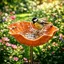 Bain doiseaux abreuvoir abeilles en métal orange – motif fleur résistant intempéries décoration artisanale élégante pour jardin