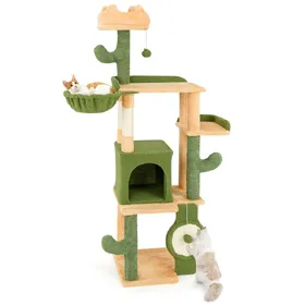 Meilleurs prix pour Arbre à Chat Cactus Multi-niveaux 160 CM COSTWAY, Poteaux à Griffer en Sisal, Condo, Perchoirs, Jouets Suspendus, Plateformes