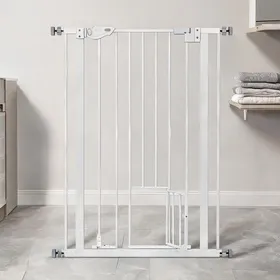 Comparer les prix de Barrière de sécurité en acier blanc avec porte chat et fermeture automatique - Blanc Acier 80 x 2 x 104.1 cm Ref R21O5Z