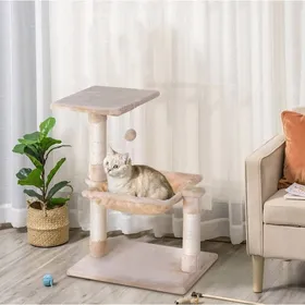 Comparer les prix de Arbre à Chat 3 Griffoirs en Sisal avec Plateforme et Hamac - ELVMI - Jouet Suspendu Beige 50 × 36 × 70 cm