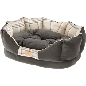 Comparer les prix de Ferplast couchage rembourré pour chats et chiens CHARLES 70, divan avec coussin, sofa pour animaux, écossais, velours doux, lavable, 68 x 47 x h 25, Marron