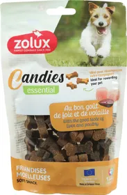 Meilleurs prix pour Friandises Candies mini os bi goût au foie et volaille - 150 g - 150g