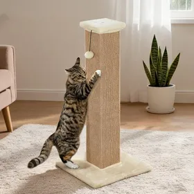 Comparer les prix de Poteau griffoir pour chat en sisal et peluche teinte lin beige structure carrée stable 41 x 41 x 81 cm