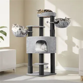 Meilleurs prix pour Yaheetech Arbre à Chat pour Grands Chats avec Griffoirs Perchoirs Brosses de Toilettage Boule Suspendue 160 cm H Gris Clair/Noir