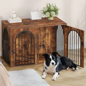 Comparer les prix de 108cm Cage pour Chiens Table d’Appoint Niche Moderne pour Chiens Intérieur Cage Chien de Taille Moyenne3 PortesMarron Rustique