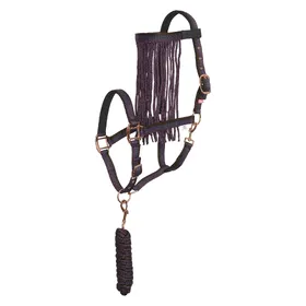 Comparer les prix de Ensemble licol nylon et longe d'attache pour cheval avec frontal anti-mouches Imperial Riding