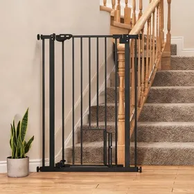 Meilleurs prix pour Barrière de sécurité pour chien en acier avec porte automatique passage pour chat 74-80 cm