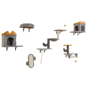Meilleurs prix pour CostwayTour pour Chat Mural Arbre à Chat avec Plate-forme à 2 Niveaux 2 Condos Confortables 1 Lit Confortable 1 Planche à Gratter