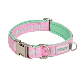 Comparer les prix de Ceinture tissée lettre rose Boucle en alliage Collier pour animal de compagnie avec doublure confortable en matériau de plongée Poil sans marquage pour chiens de petite à moyenne taille S