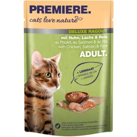 Comparer les prix de PREMIERE cats love nature Deluxe Ragout avec du  poulet, saumon et riz 96x100 g