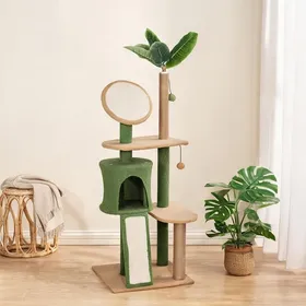 Comparer les prix de Arbre à chat 139 cm avec feuillage vert plateformes niche et jouets – pour chats jusqu’à 5 kg