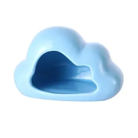 Meilleurs prix pour Nid en céramique pour animaux de compagnie Été Frais Nid en céramique Hamster Refroidissement Abri d'été Nuage Créatif Maison de glace pour hamster bleu