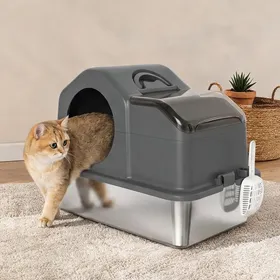 Meilleurs prix pour Litière fermée pour chat en acier inoxydable et ABS bac de 36 L 60 5 x 40 5 x 45 cm - Cinzento Escuro Aço Inoxidável ABS 60.5 x