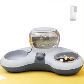 Meilleurs prix pour Gamelle pour chat avec distributeur deau - Double bol en croissant automatique et grande capacité - Gris