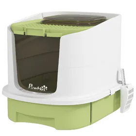Comparer les prix de PawHut Litière pour Chats Fermée avec 2 Portes, Bac Amovible, Pelle et Désodorisant, en PP, 40,5x52,5x42,5 cm, Vert