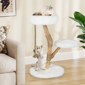 Meilleurs prix pour Arbre À Chat Multi-Niveaux 90 Cm Costway, Tour À Chat En Bois Massif, Perchoir Poteaux À Gratter En Jute Corde En Jute Peluche Doux