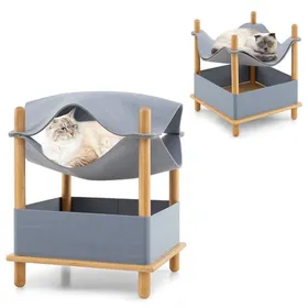 Meilleurs prix pour Maison pour chat - HELLOSHOP26 - 2 niveaux - 46 x 46 x 53 cm - Bambou - Design convertible