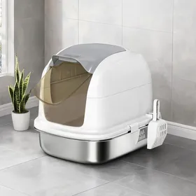 Meilleurs prix pour Bac à litière fermé pour chat en acier inoxydable grand espace couvercle relevable dimensions 52 4 x 41 3 x 42 cm