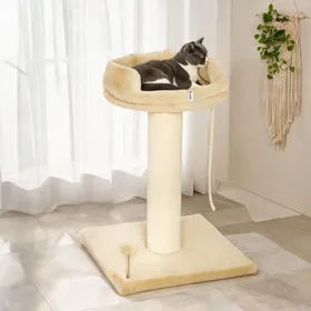 Meilleurs prix pour Équipement dintérieur pour chat avec griffoir sisal et jeu de balle suspendue 55 x 55 x 83 cm marron