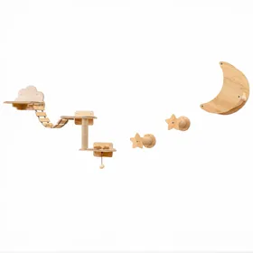 Meilleurs prix pour CostwayEnsemble de 6 Meubles Muraux pour Chat Étagères avec Hamac Pont Arbre à Chat à 2 Niveaux Plates-Formes Marches Poteaux à Griffer Beige