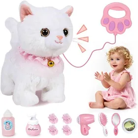 Comparer les prix de Chat Électronique Interactif en Peluche Jouet Chat qui Marche et Miaule avec Télécommande et Laisse Cadeau Enfant Fille 3-7 Ans