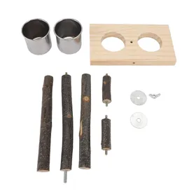 Comparer les prix de Support Perchoir en Bois Bols Suspendus Nourriture pour Oiseaux Tasses en Acier Inoxydable Support Perchoir en Bois Mangeoire Suspendue beige