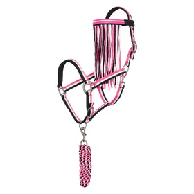Comparer les prix de Ensemble licol nylon et longe d'attache pour cheval avec frontal anti-mouches Imperial Riding