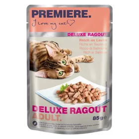 Meilleurs prix pour PREMIERE Deluxe Ragout Adult Riche en saumon 44x85 g