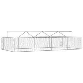 Meilleurs prix pour Chenil extérieur avec toit - WIENS - 600x300x150 cm - Argenté - Acier galvanisé - Toit en polyéthylène