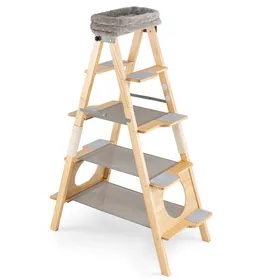Meilleurs prix pour Arbre À Chat Multi-Niveaux En Bois Pin Costway, Meuble Pliable Avec Échelle À 5 Niveaux Avec Perchoir Rembourré Griffoir En Sisal
